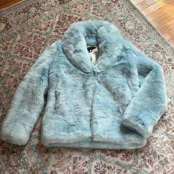 Couture Designer La Seine & Moi Faux Mink Fur Coat Jacket Blue XS S $405 - Picture 15 of 15